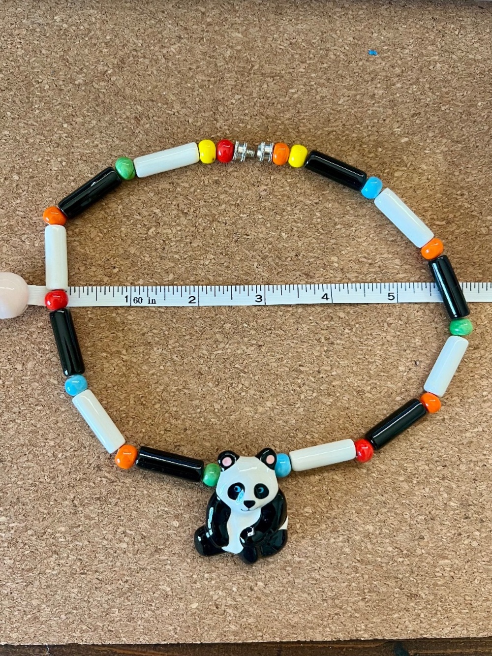 Vintage Flying Colors Ceramic Panda Bear Beaded Necklace Signed 80s